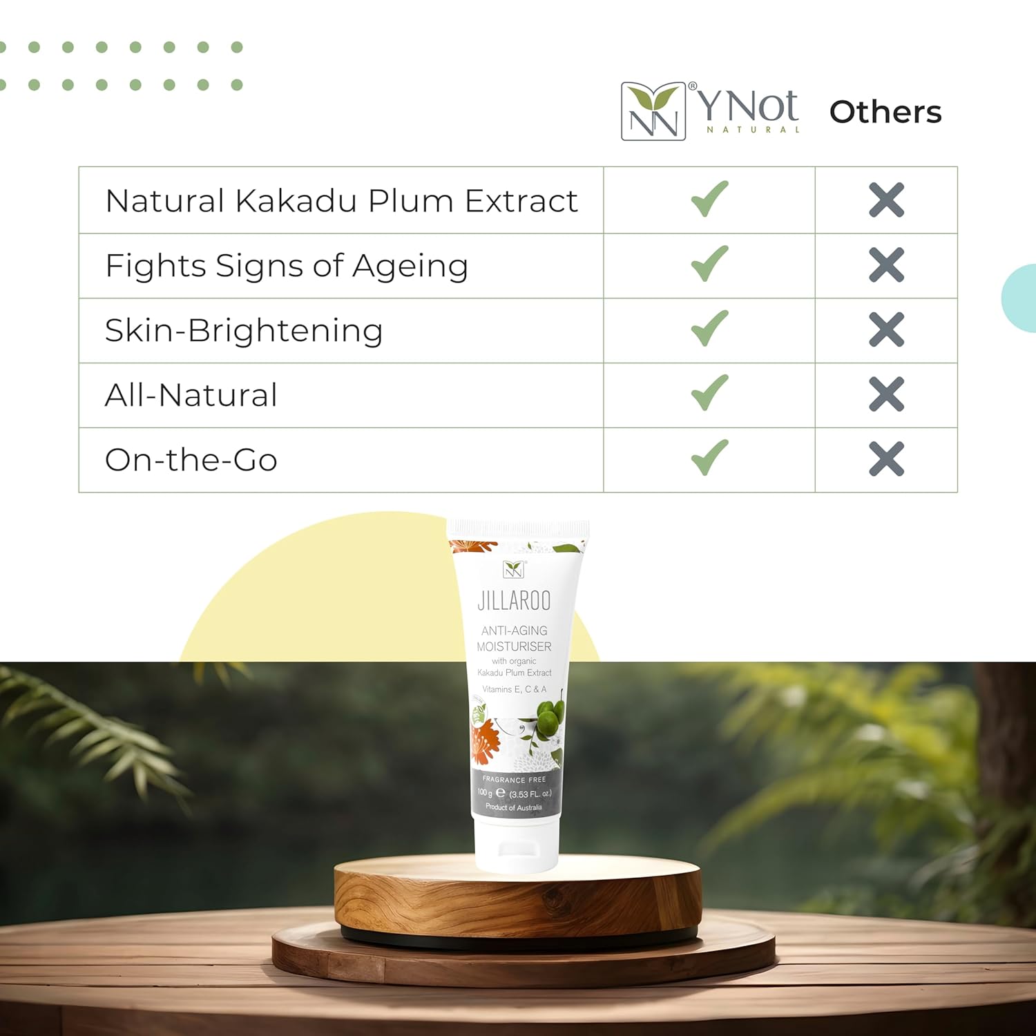 Jillaroo Natural Face Moisturizer for Men & Women with Kakadu Plum, Vitamin A, C, E, Minerals, & Antioxidants - 100g Face Moisturizer for Dry Skin by Y-Not Natural - Image 7