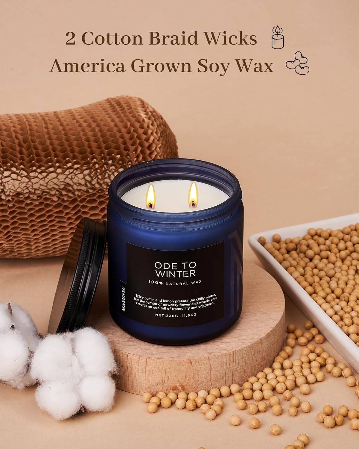 M&SENSE Ode to Winter - Lavender Sandalwood Scent 11.6oz Natural Soy Wax Non Toxic Candle, Up to 70 Hours Burn Time Candles Winter Scents, 2 Cotton Wick Jar Candle Home Scented Gift - Image 3
