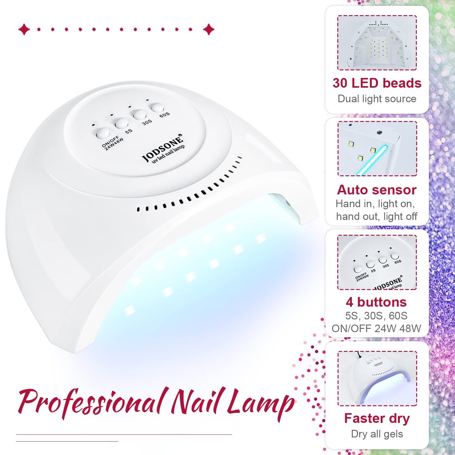 JODSONE 60 Piece Gel Nail Polish Starter Kit 55 Colors with UV Lamp Easy Application - Image 5