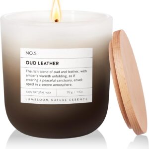 Oud & Leather Scented Candle, 11oz Aromatherapy Soy Wax Candles for Home Scented, Long Lasting, Oud Leather Scent for Home, Gifts for Men, Women, Friends, Teacher, Relaxation & Stress Relief