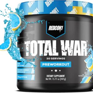 REDCON1 Total War Pre Workout Powder, Blue Lemonade - Beta Alanine + Citrulline Malate Keto Friendly Preworkout for Men & Women with 320mg of Caffeine - Fast Acting (30 Servings)
