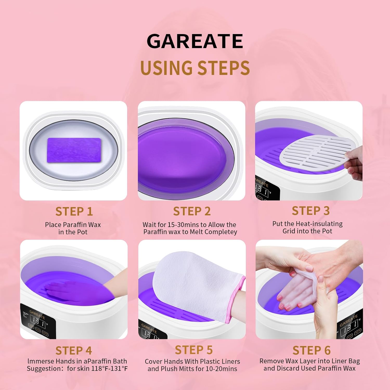 Paraffin Wax Machine for Hand and Feet - Paraffin Wax Machine 3500ML with 6 Pcs Paraffin Bath Wax,Personal Home SPA Moisturizing and Exfoliating Kit for Hands and Feet,Keep Warm Paraffin Wax(White) - Image 4