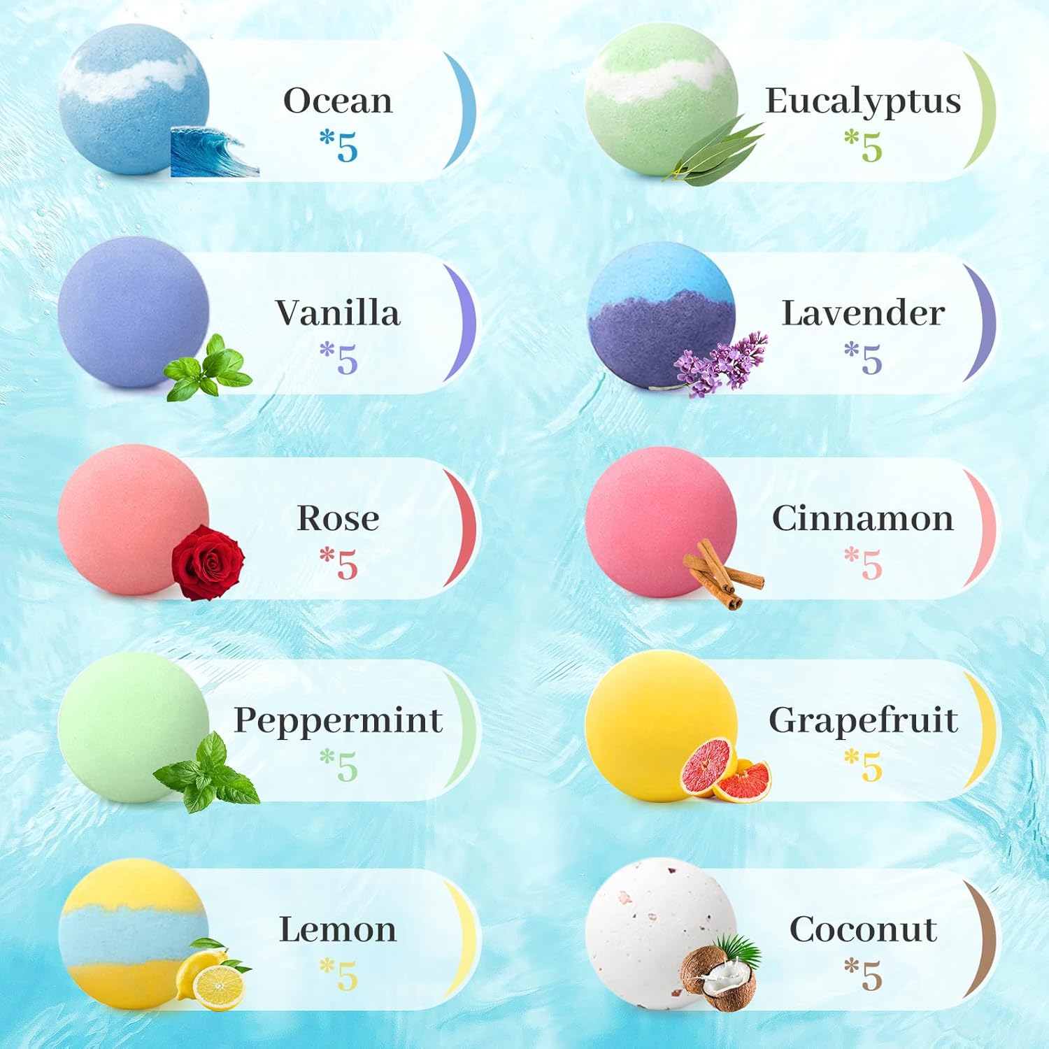 Bath Bombs Set 50 PCS with 10 Rich Scents, Bath Bombs for Women, Natural Bubble Bombs with Shea Butter & Safe Oil, Ideal for Christmas, Birthday, Valentine's Day Mother's Day Present - Image 3