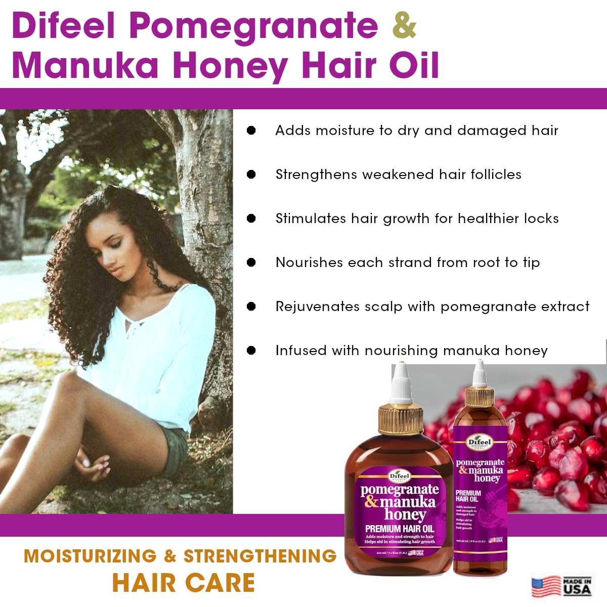 Difeel Pomegranate Manuka Honey Hair Oil 7.1 oz for Enhanced Growth and Deep Moisture - Image 6