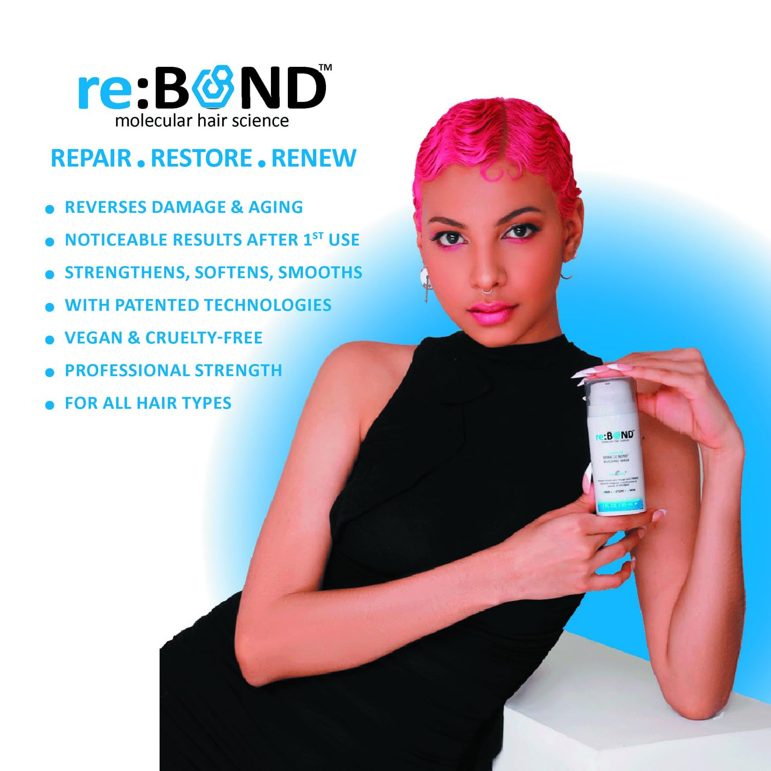 ReBOND Miracle Bond Building Leave-in Hair Mask 4 Minute Repair Treatment Set 3oz + 0.34oz for Damaged Hair - Image 2