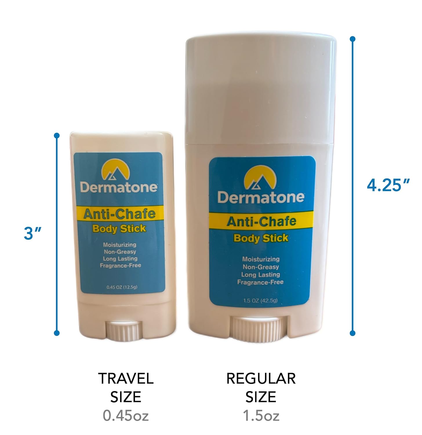 Dermatone Anti-Chafe Body Stick 2-Pack Fragrance Free Skin Balm Prevents Friction Chafing Travel Size 0.45oz - Image 2