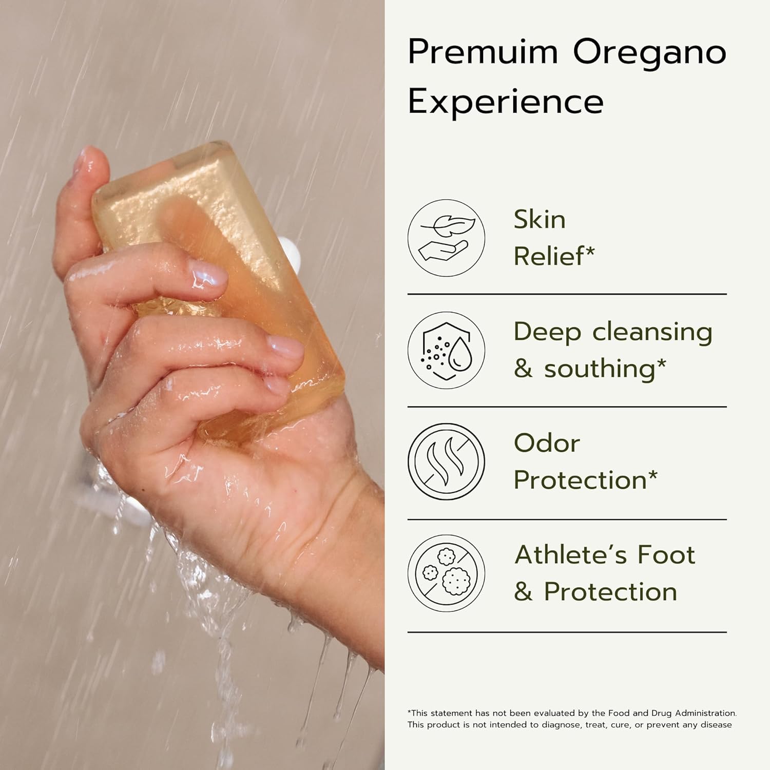 Natural Oregano Oil Soap Bar 1-Pack For Topical Skin Cleanser Acne Eczema Foot Nail Problems - Image 3