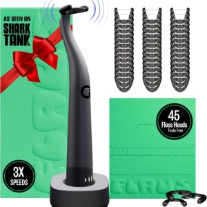 FLAUS Electric Flosser (Shark Tank) 3 Speeds + 45 Refill Heads w/Gentle Gliding Floss for Sensitive Gum Care - Water Flosser Alternative, Dentist Recommended Tooth Flossers, Eco Dental Floss Picks