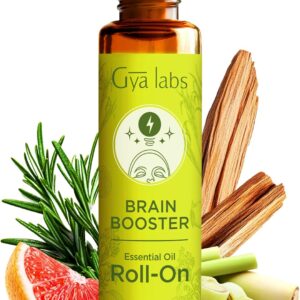 Gya Labs Brain Booster Essential Oil Roll on - Refreshing Brain Essential Oils Roller, 100% Pure Natural, Blend with Rosemary, Sandalwood, Lemongrass & Grapefruit, Travel Size (0.34 Fl Oz)