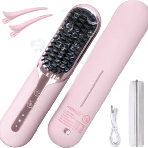 Cordless Hair Straightener Brush- Dual Mode (Cord-in-Use & Cordless),Portable Travel Straightener 30s Fast Heat-Up, Portable Mini Straightening Comb Lightweight Anti-Scald for Travel, Home, Office