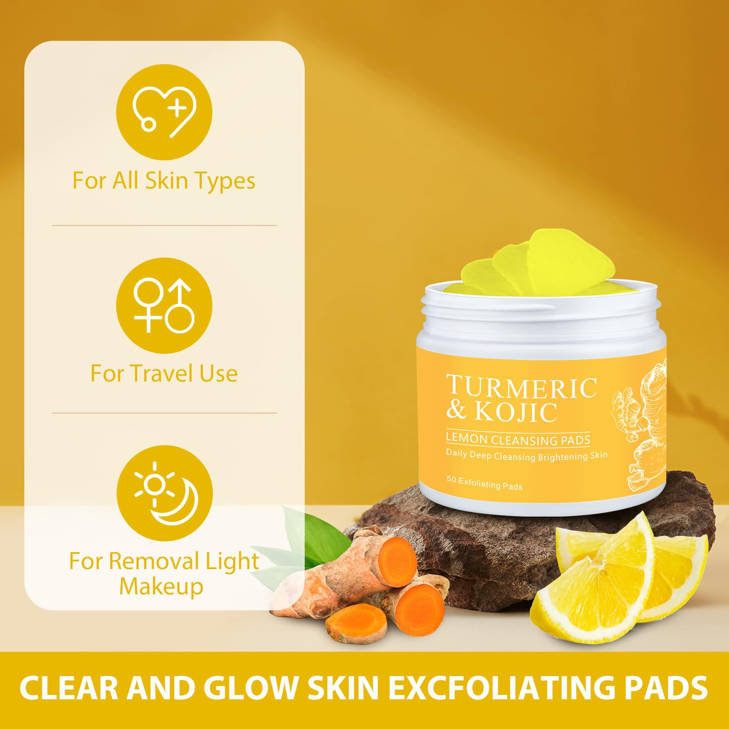 Turmeric Kojic Lemon Exfoliating Cleansing Pads 50 Count for Radiant Skin - Image 7