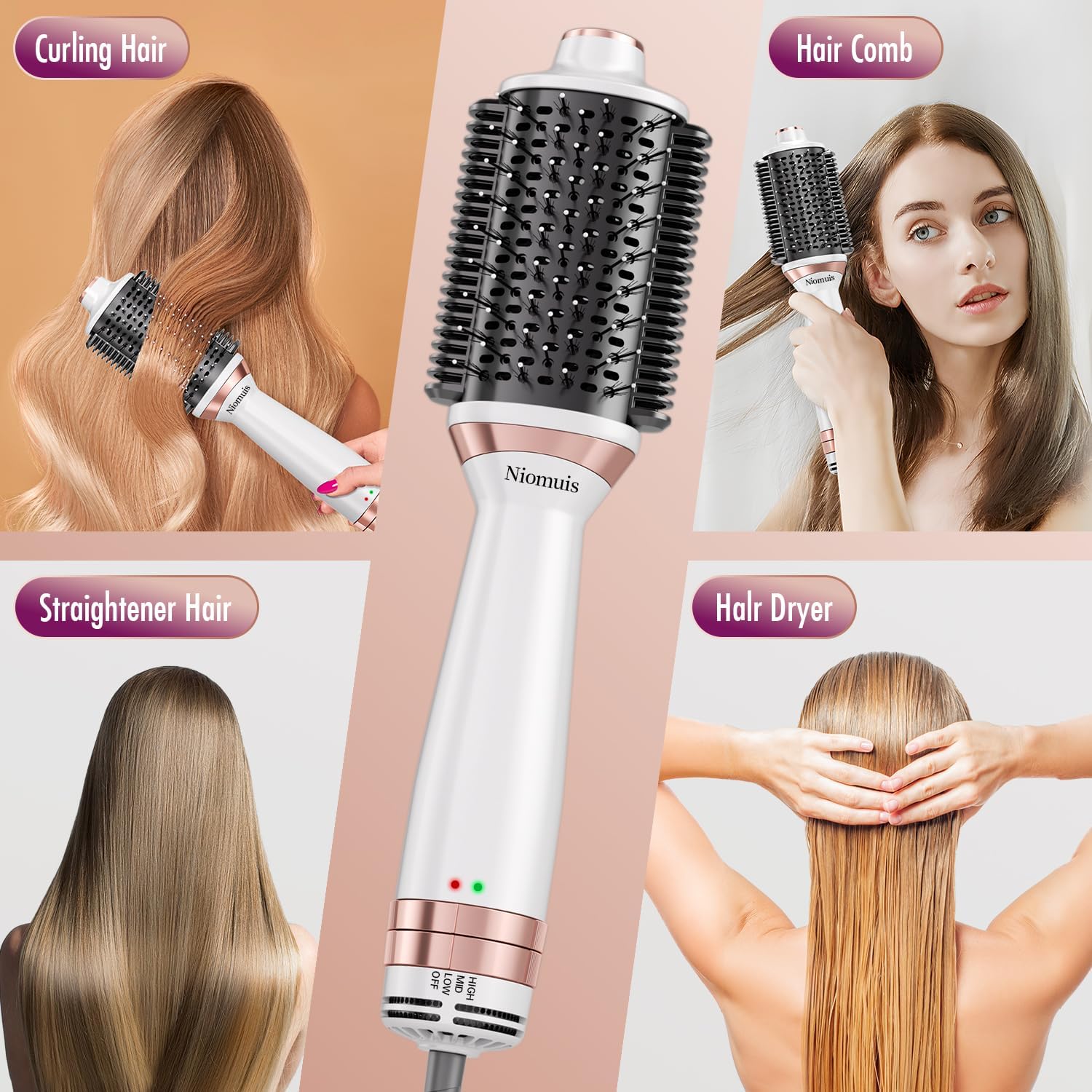 Blow Dryer Brush Hair Dryer Brush Smooth Heated Comb Dual Mode for All Hair Types, 4 in 1 Styler Volumizer, Professional Salon Hot Air Brush for Drying Straightening Curling Volumizing Hair - Image 7