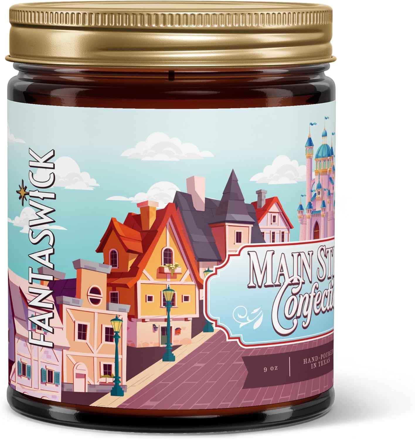 Fantaswick's Main Street Confections Scented Candle | 100% Natural Coconut Soy Wax & Cotton Wick in Amber Candle Jar | Hand-Poured in Texas | 9oz - Image 2
