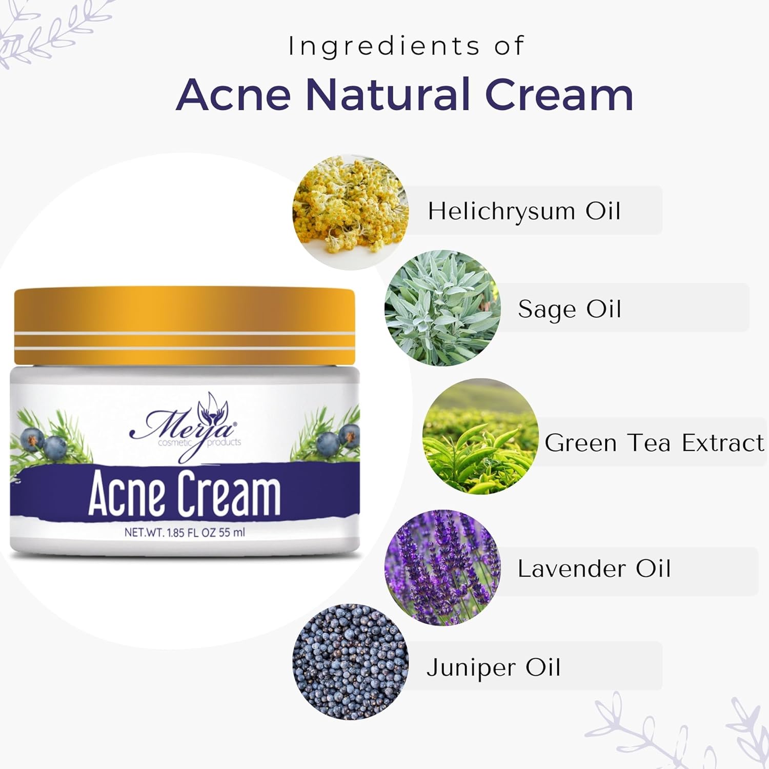 Merja Herbs Natural Anti-Acne Face Moisturizer Cream Helichrysum Sage 55ml New - Image 3