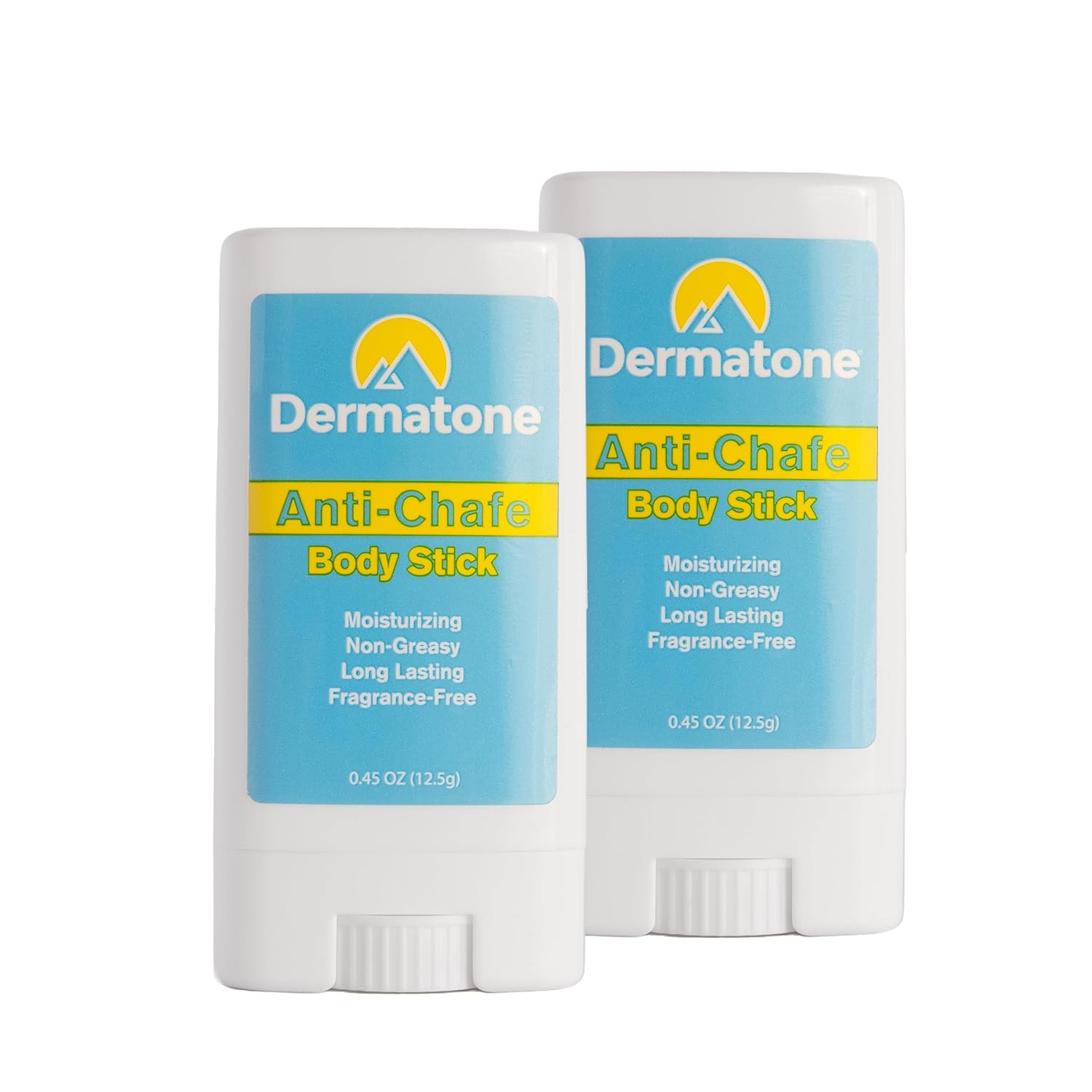 DERMATONE Anti-Chafe Body Stick | 2-Pack | Fragrance Free Skin Balm | Prevent Friction & Chafing | Use for thigh, arm, chest, butt, ball rubbing | Travel/Small 0.45oz sticks
