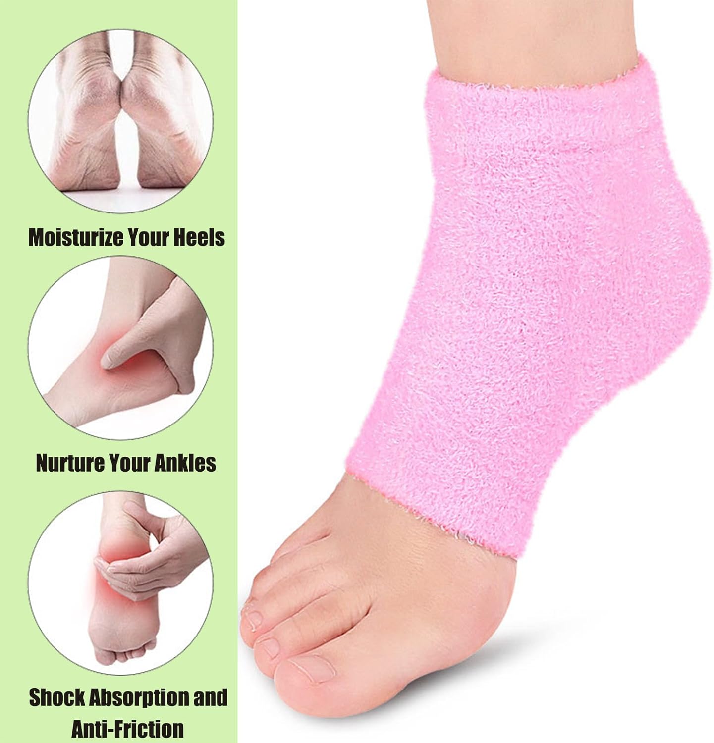 Castor Oil Pack Wrap for Foot, Castor Oil Moisturizing Heel Socks, for Plantar Fasciitis, Cracked Heels - Suitable for Overnight Moisturizing of Feet (Without Essential Oils) (Pink) - Image 3