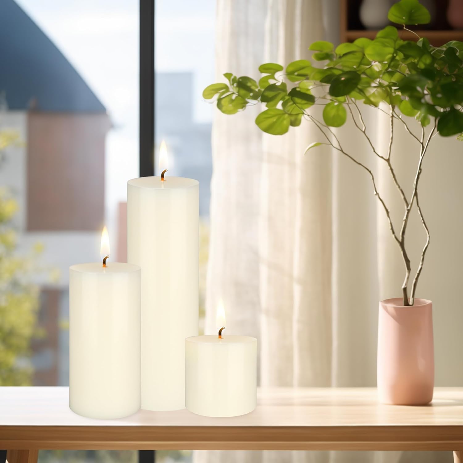 Mega Candles 3 pcs Unscented Solid Ivory Pillar Candles, Hand Poured Premium Wax Candle 3 Inch x 9 Inch, Home Décor, Spas, Weddings, Celebrations, Party, Centerpieces, Holidays, Vigils, Prayers - Image 4
