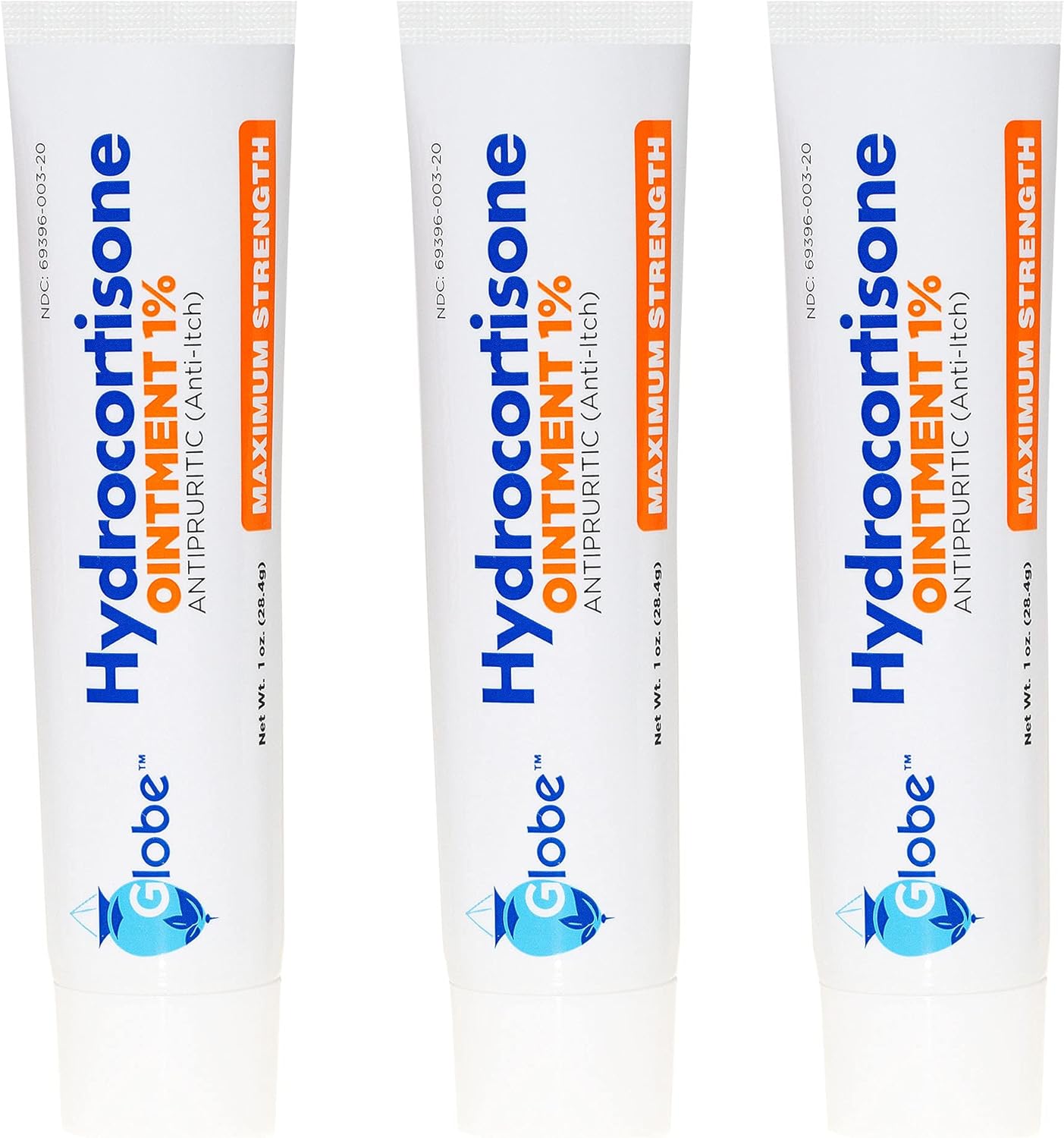(3 Pack) Globe Hydrocortisone Maximum Strength Transparent Ointment 1%,1 oz, Anti-Itch Topical Ointment for Redness, Swelling, Itching, Rash, Bug/Mosquito Bites, Eczema, Hemorrhoids & More