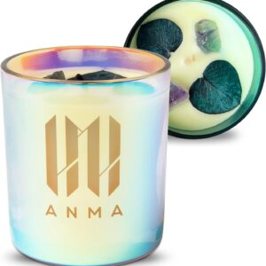ANMA Luxury Candles - Ocean Breeze Fragrance - Handcrafted Soy Wax Scented Candle with Precious Stones & Botanicals - 50-Hour Clean Burn - Vegan Aromatherapy for Serenity & Freshness