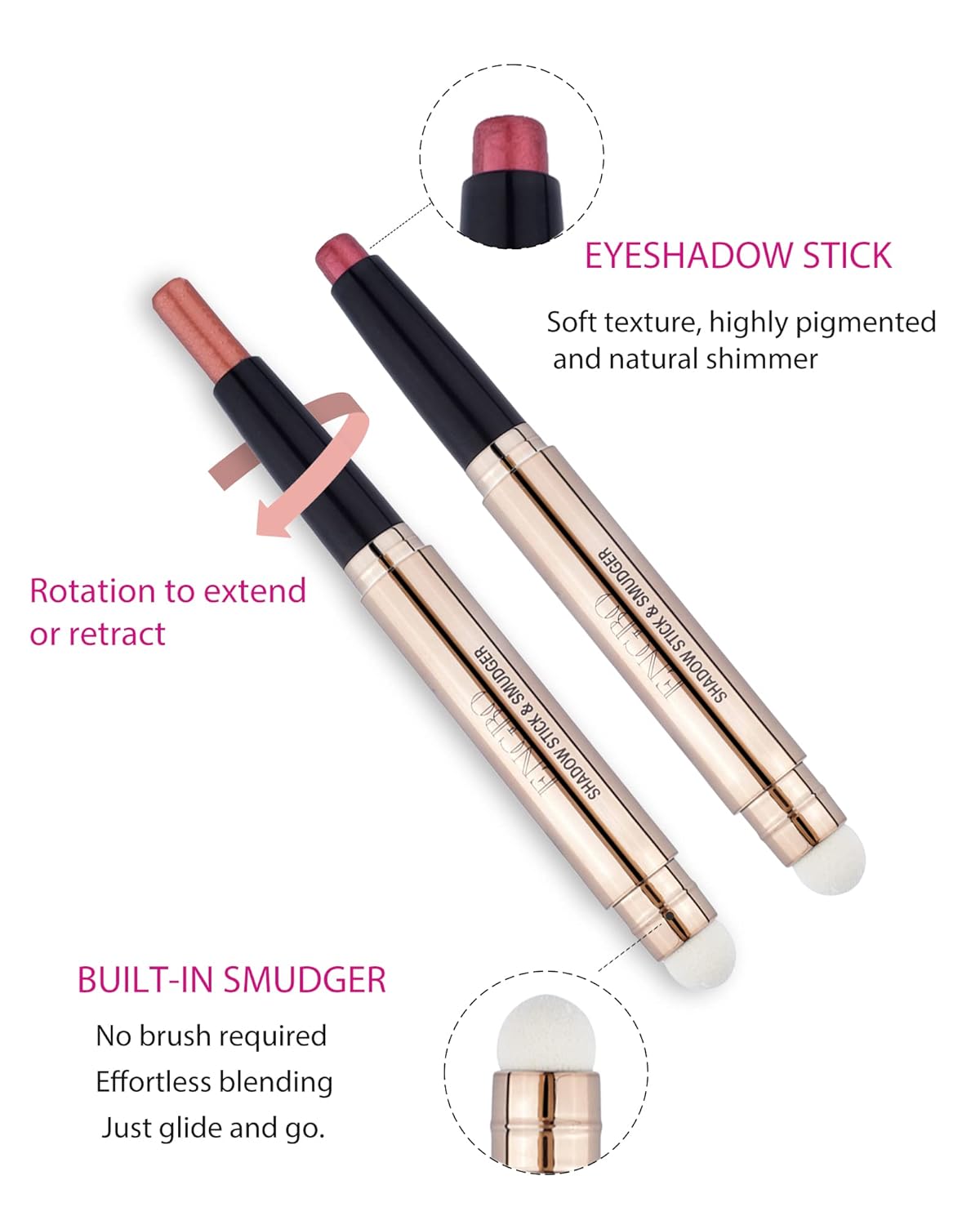 Shimmer Cream Eyeshadow Stick, Eye Brightener Stick Glitter Eyeshadow Crayon Pencil with Soft Smudger, Long Lasting Waterproof Highlighter Eye Shadow Makeup (06 Rose Red Shimmer) - Image 2