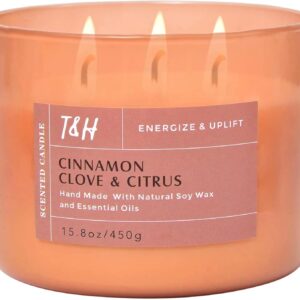 Cinnamon Clove Citrus 3 Wick Scented Candle | Large Soy Candles for Home 15.8 oz | Uplifting Candle for Men and Women | Relaxing Aromatherapy Candle Gift | Cozy Candles Long Lasting Scent