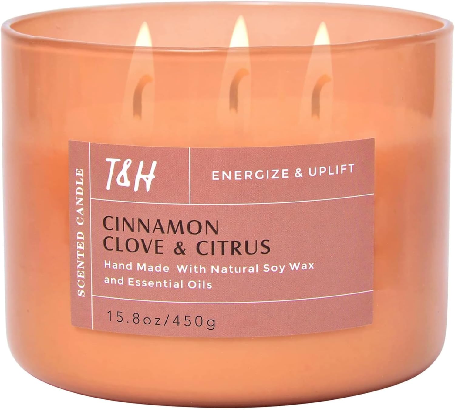 Cinnamon Clove Citrus 3 Wick Scented Candle | Large Soy Candles for Home 15.8 oz | Uplifting Candle for Men and Women | Relaxing Aromatherapy Candle Gift | Cozy Candles Long Lasting Scent