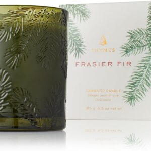 Thymes Frasier Fir Candle - Molded Green Glass Jar with Pine Needle Design - Winter Candle Gifts for Women & Men - Fresh Home Fragrance - Notes of Crisp Siberian Fir, Cedarwood & Sandalwood (6.5 oz)