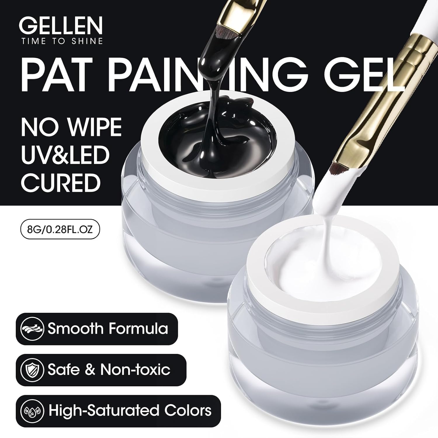 GELLEN Nail Painting Gel 2Pcs 8G Black & White No Wipe Pat Painting Nail Gel for Drawing Striper Liner Floral Painting Gel Polish Nail Art for Salon Home DIY Manicure, UV/LED Curing Required - Image 6