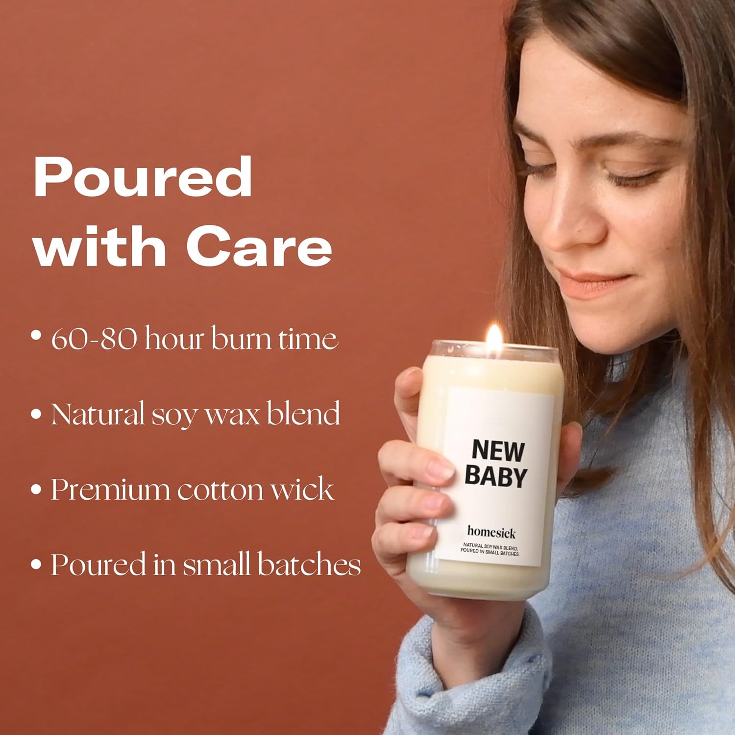 Homesick Scented Candles for Home (New Baby) - 13.75 oz Long-Lasting Natural Soy Wax Blend Jar Candle Gifts & Couples Baby Shower Favors, 60-80 Hours Burn Time - Notes of Geranium & Vanilla - Image 4