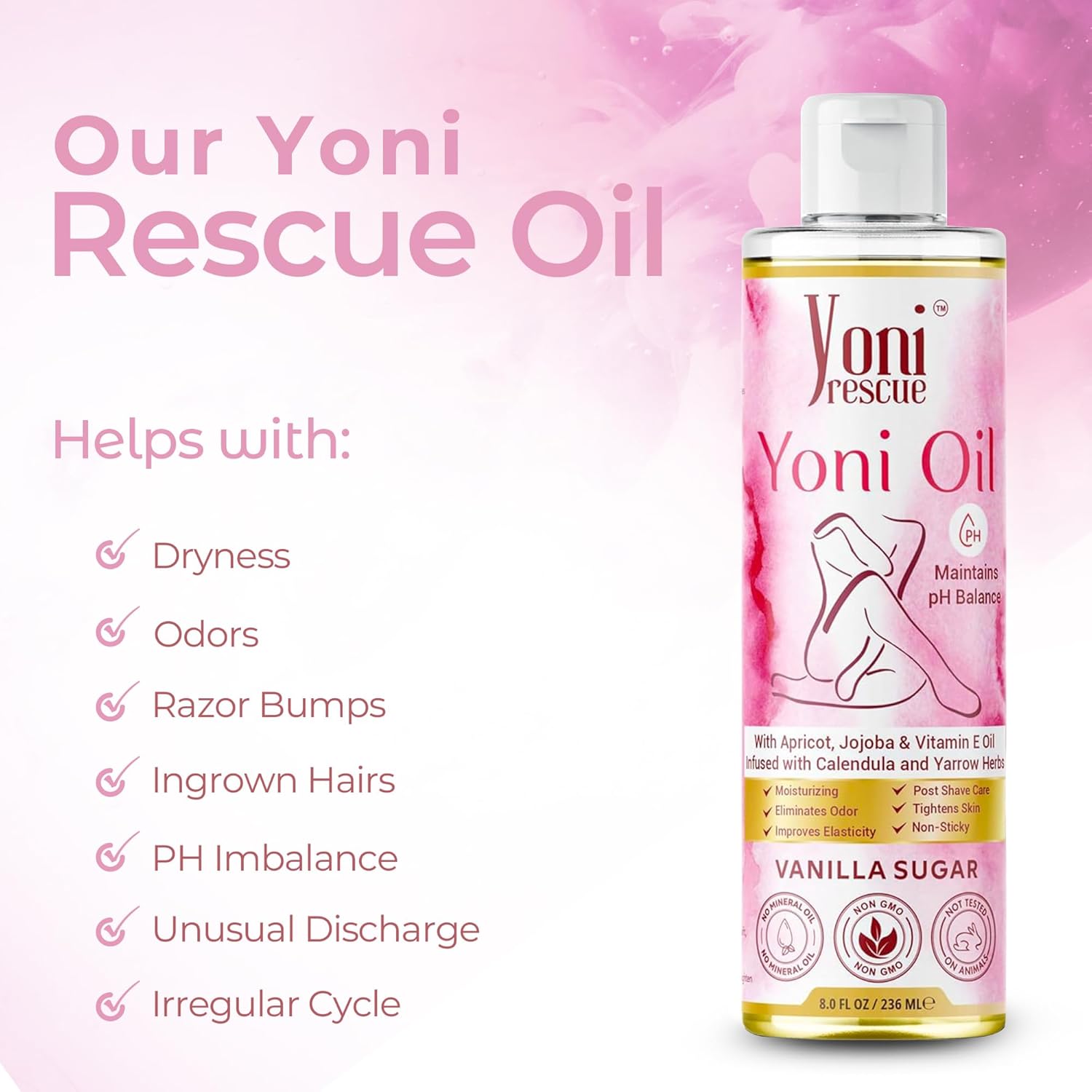 Yoni Oil for Women 8 oz with Apricot, Jojoba, Vitamin E for Dark Spots and Odor Relief - Image 4