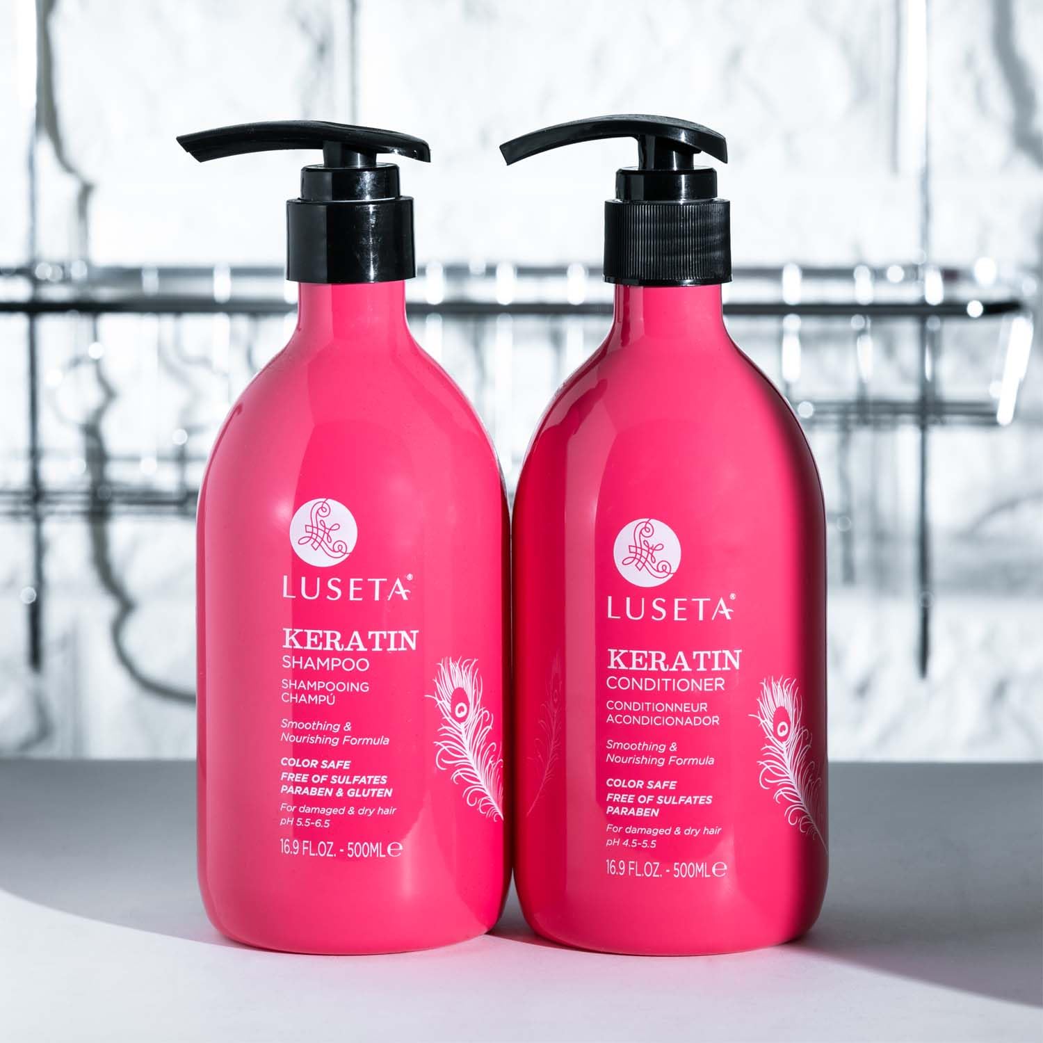 Keratin Anti-Frizz Shampoo and Conditioner Set Sulfate Free Smoothing Treatment for Dry Damaged Hair 16.9 Fl Oz Each - Image 5