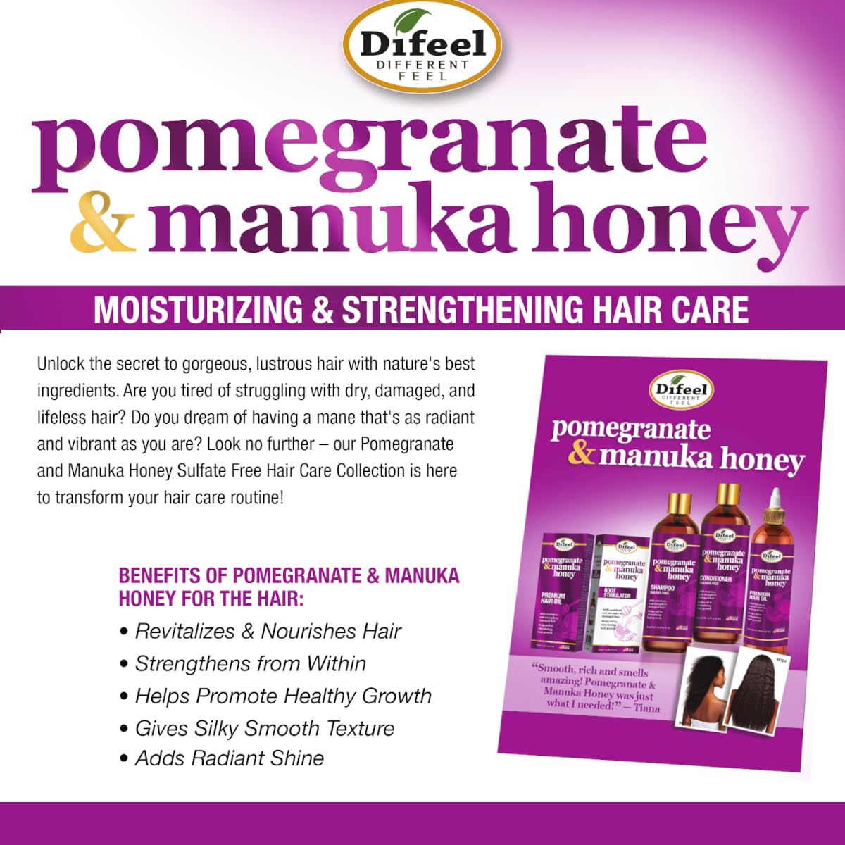 Difeel Pomegranate Manuka Honey Hair Oil 7.1 oz for Enhanced Growth and Deep Moisture - Image 7