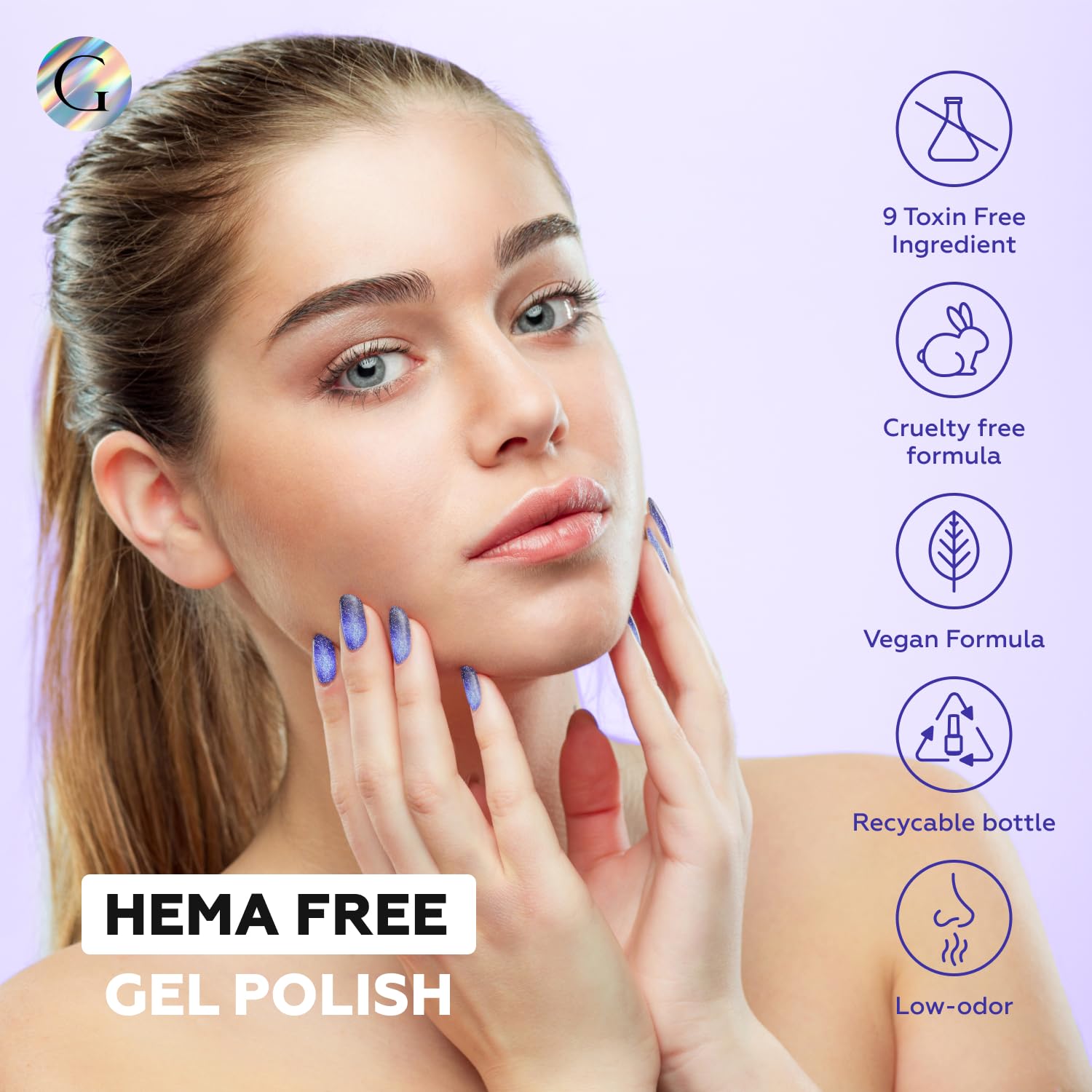 GLOSS Cat Eye Gel Nail Polish | Navy blue 15ml Hema-Free Soak Off UV Gel, Midnight Amethyst Magnetic Nail Polish, Holographic Glitter gel Varnish Art Manicure, Gifts for Girls - Image 3