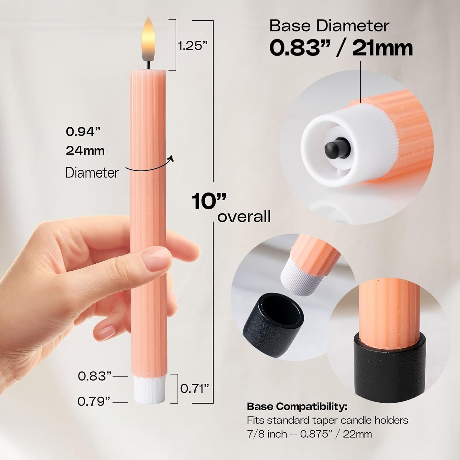 6 Pack 10 Inch Pink Peach LED Flameless Taper Candles with Remote Timer - Image 4