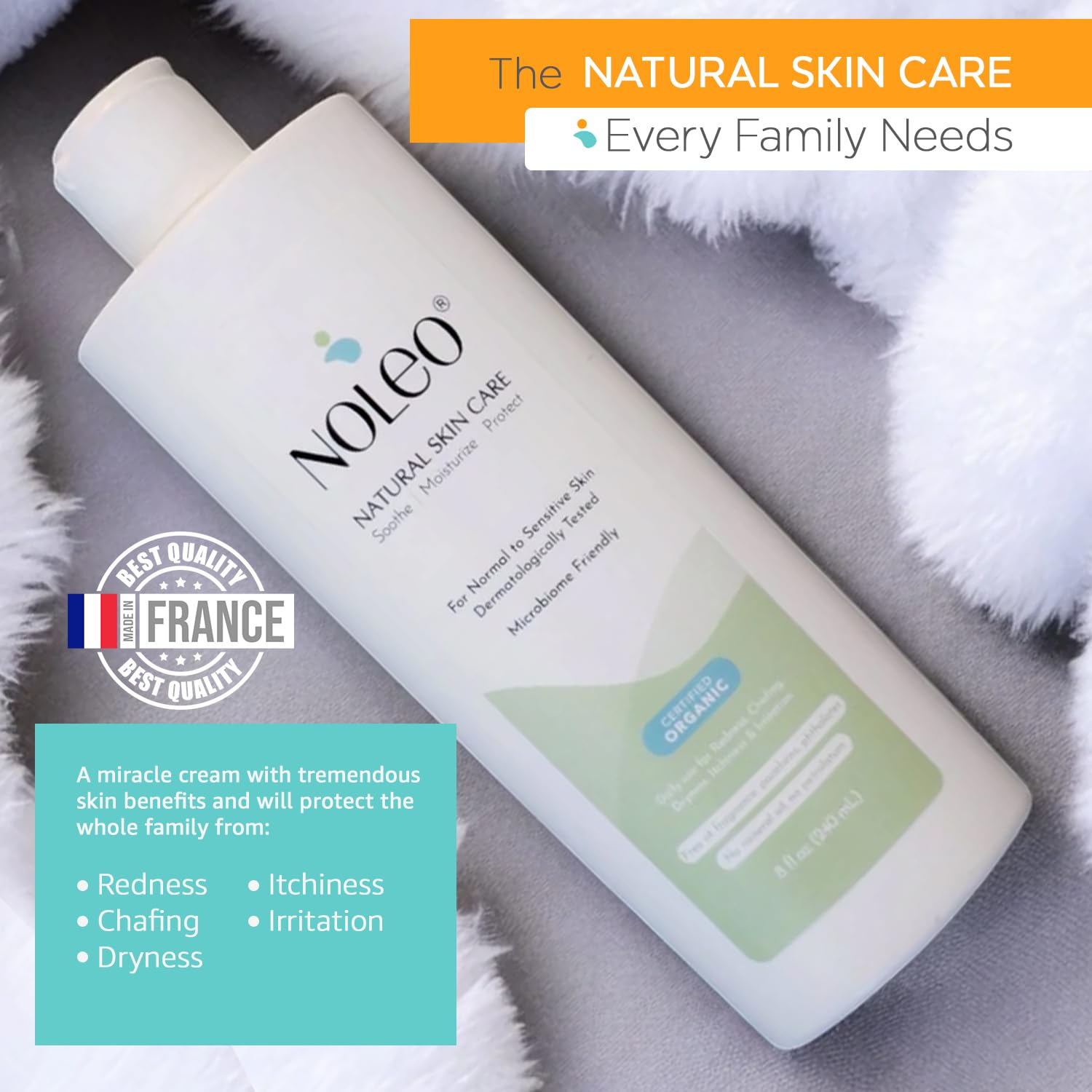 NOLEO Natural Skin Care – Deep Moisturizer for Sensitive Skin | Soothes Redness, Chafing & Irritation | Non-Toxic, EWG Verified, Organic | Face & Body Cream for Adults & Babies – 8oz - Image 2
