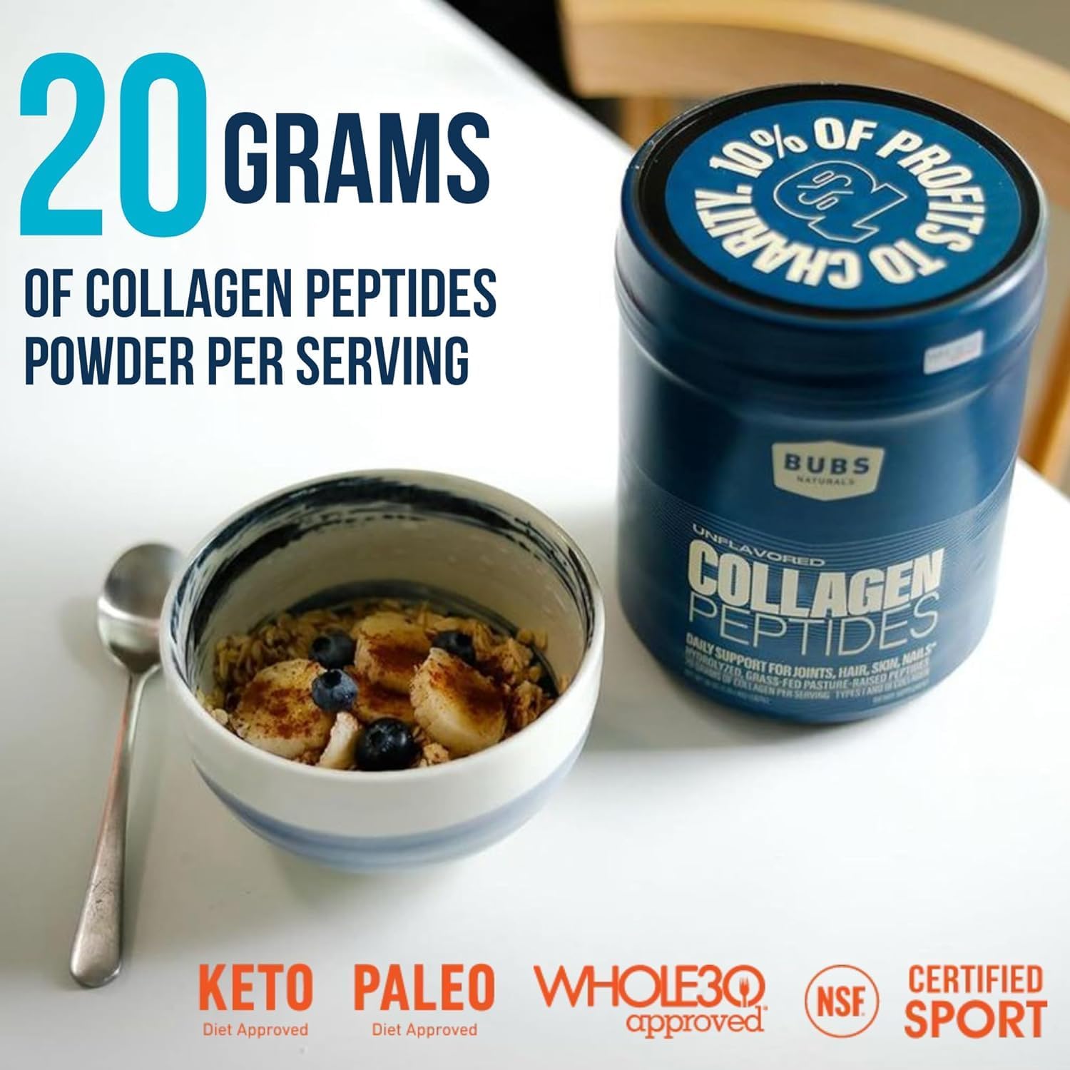 BUBS Naturals Unflavored Collagen Peptides Powder, Best Proteins for Joints & Skin, Pasture Raised Grass Fed, Paleo and Keto Friendly, Whole30 Approved, Non-GMO Dairy & Gluten Free, 10oz, 14 Servings - Image 3