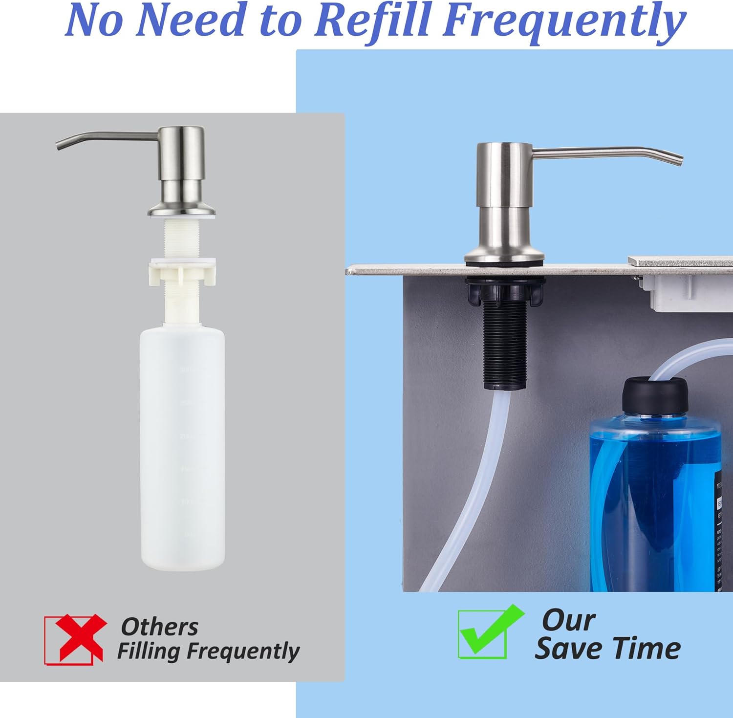 Stainless Steel Built-in Kitchen Sink Soap Dispenser with Extension Tube for Countertops - Image 3