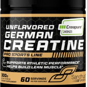 Sandhu's Creapure German Creatine Monohydrate Powder Supplements for Men & Women, Unflavored, 60 Servings (Pack of 1), 10.58 Oz, Sport Supplement Supports Lean Muscle Building
