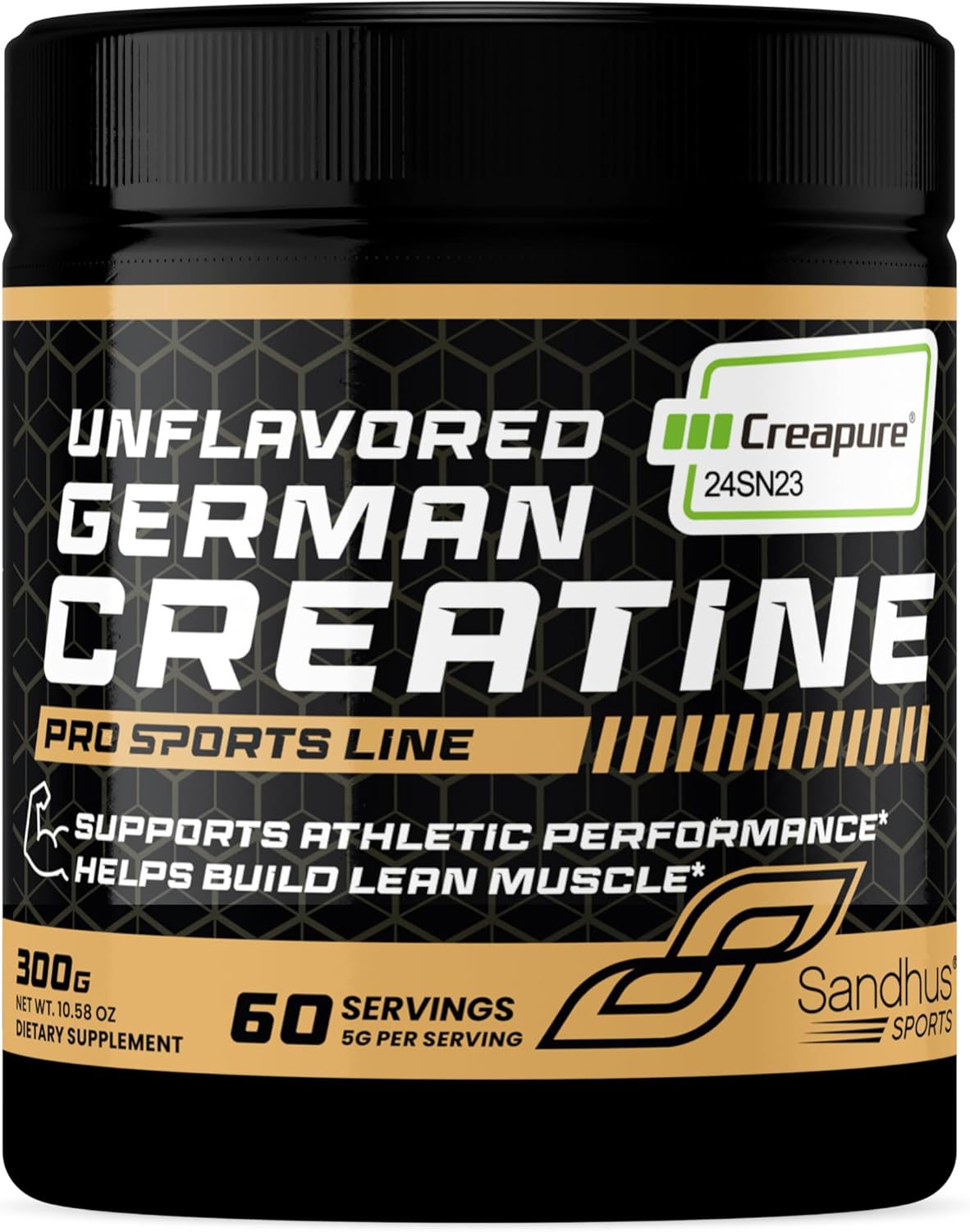 Sandhu's Creapure German Creatine Monohydrate Powder Supplements for Men & Women, Unflavored, 60 Servings (Pack of 1), 10.58 Oz, Sport Supplement Supports Lean Muscle Building