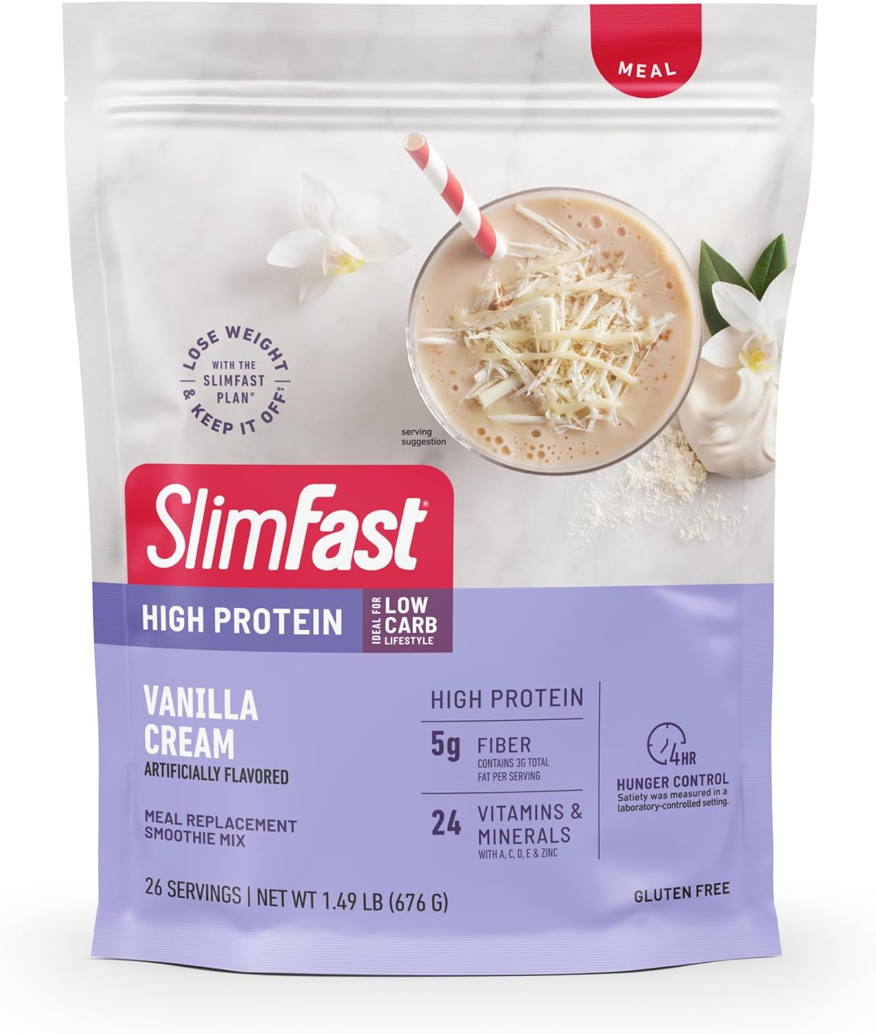 SlimFast High Protein Meal Replacement Powder, Protein Shake Mix, Advanced Nutrition Smoothie Mix, Vitamin and Mineral Blend, Gluten Free, Vanilla Cream, 26 Servings, 1.49 Pounds (Packaging May Vary)