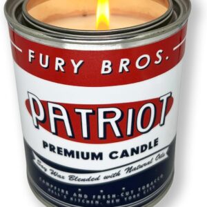 Scented Candles for Men | Patriot | Campfire & Fresh-Cut Tobacco | Natural Soy Wax | Hand-Poured in The USA | Long 70-80 Hour Burn (12.5 oz) | Vintage-Inspired Tin Design | Dad Home Gift