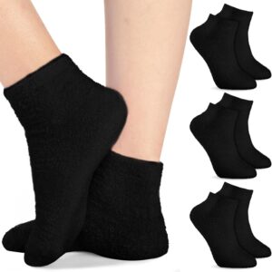 Janmercy 3 Pairs Aloe Socks Moisturizing Spa Infused Gel Sleeping Fuzzy Dry Feet Non Slip Lotion Socks for Women Men Repairing Softening Dry Cracked(Black)