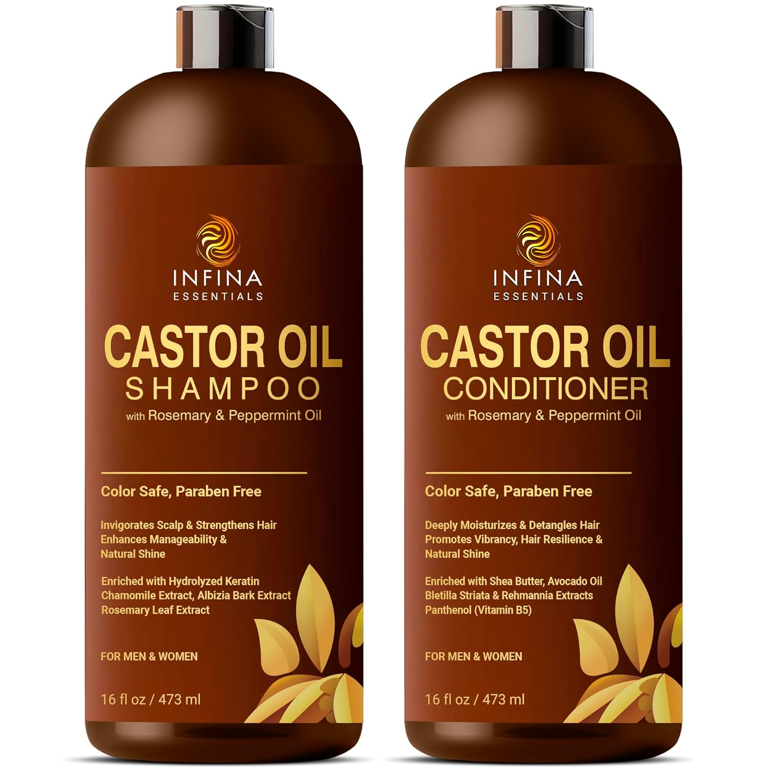 Castor Oil Shampoo and Conditioner Set for Hair Growth with Rosemary & Peppermint Oil - Cleanse Hair, Strengthen & Shine with Castor Shampoo and Conditioner - Anti-Hair Loss for Men & Women - 16 fl oz - Image 9