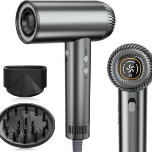 2025 Updated Hair Dryer, 200000 RPM High Speed Blow Dryer with Diffuser for Women, 1000 Million Ionic Hair Dryer with Brushless Motor, Low Noise Hair Blow Dryer for Curly Hair Dog Salon Travel, Silver