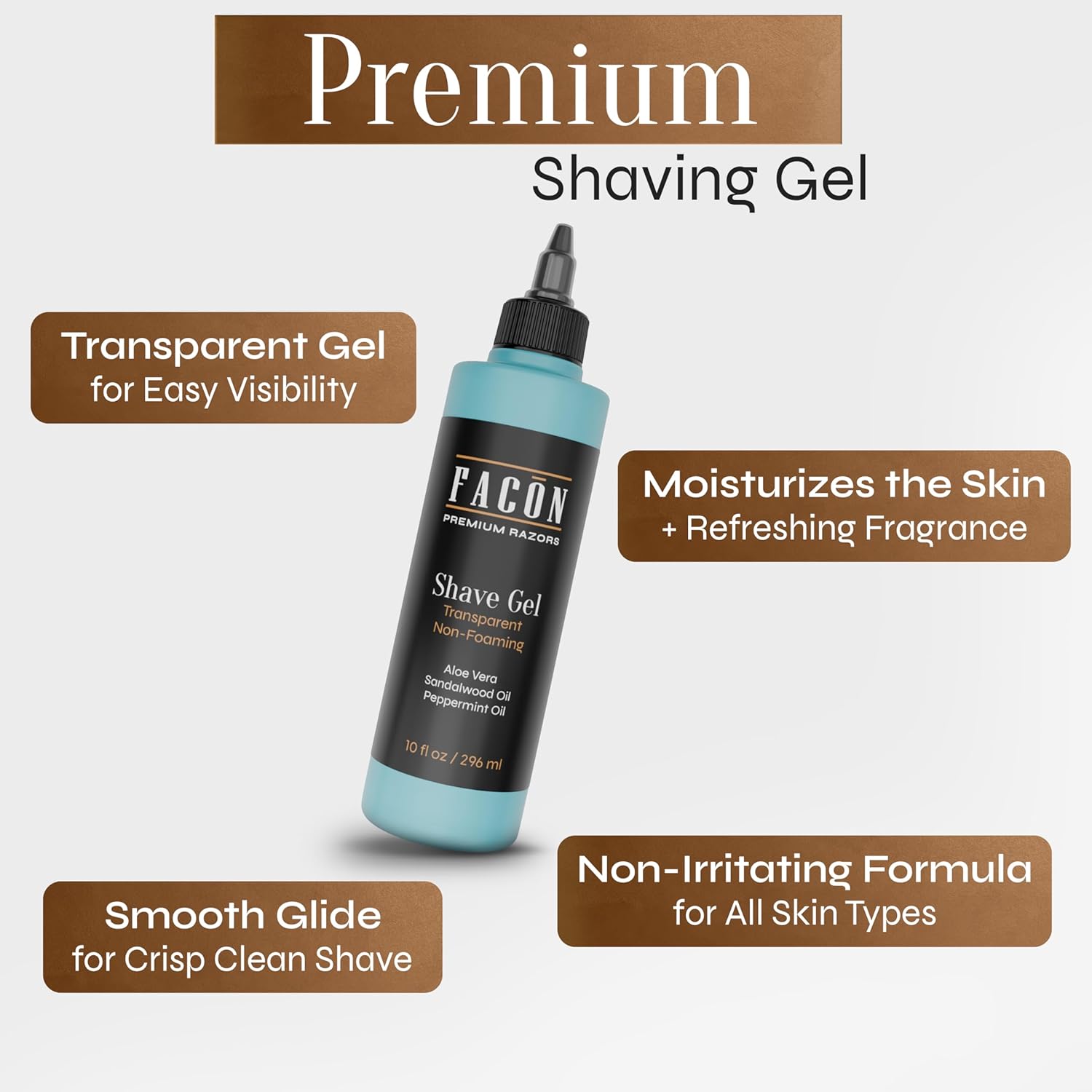 Facón Transparent Shaving Gel for Men w/Aloe Vera, Cooling Menthol, Peppermint & Sandalwood Oil Scent – Clear Non Foaming Straight Razor Shave Gel, Barber Shaving Gel to Prevent Razor Bumps, 10 fl oz - Image 6