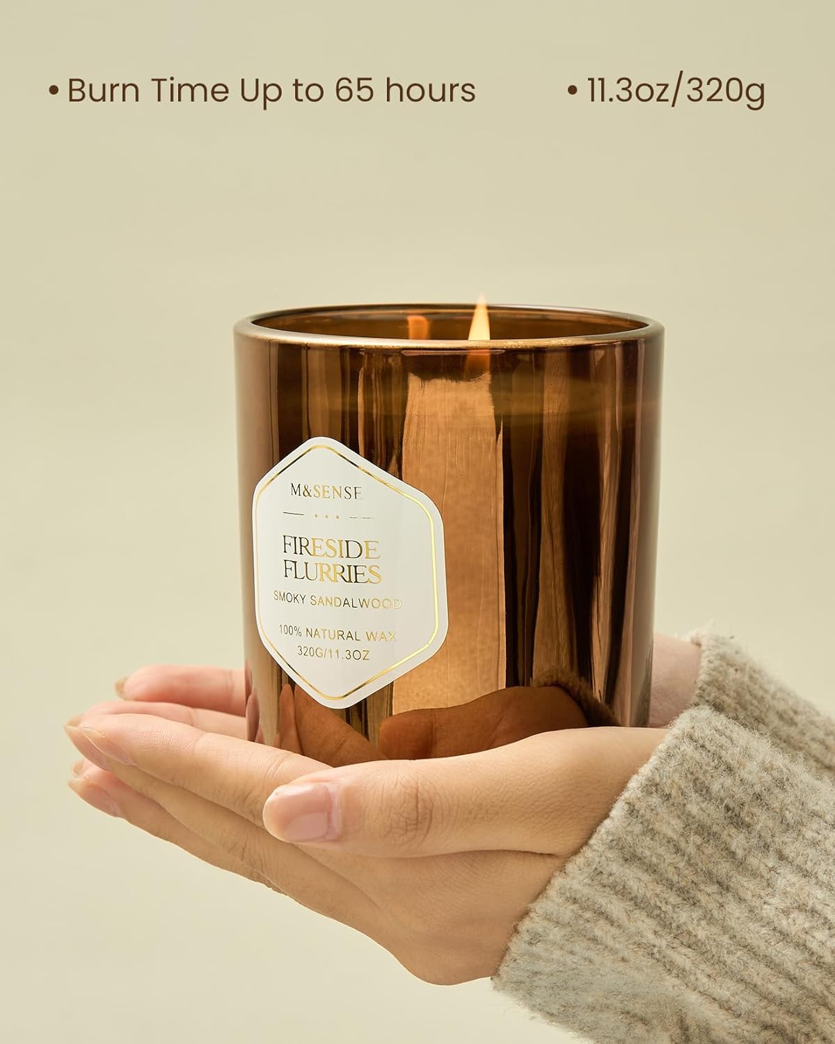 M&SENSE Fireside Flurries Candle - 11.3oz Smoky Sandalwood Scented, 70 Hours Burn Time, Natural Soy Wax for Holiday, Non-Toxic Clean Burn Cotton Wick for Spa Yoga - Image 4