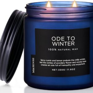 M&SENSE Ode to Winter - Lavender Sandalwood Scent 11.6oz Natural Soy Wax Non Toxic Candle, Up to 70 Hours Burn Time Candles Winter Scents, 2 Cotton Wick Jar Candle Home Scented Gift