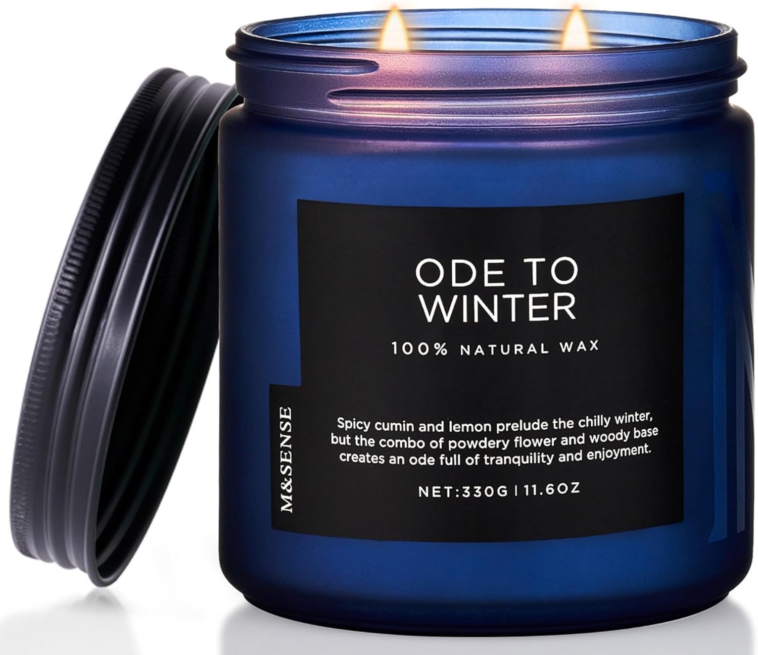 M&SENSE Ode to Winter - Lavender Sandalwood Scent 11.6oz Natural Soy Wax Non Toxic Candle, Up to 70 Hours Burn Time Candles Winter Scents, 2 Cotton Wick Jar Candle Home Scented Gift