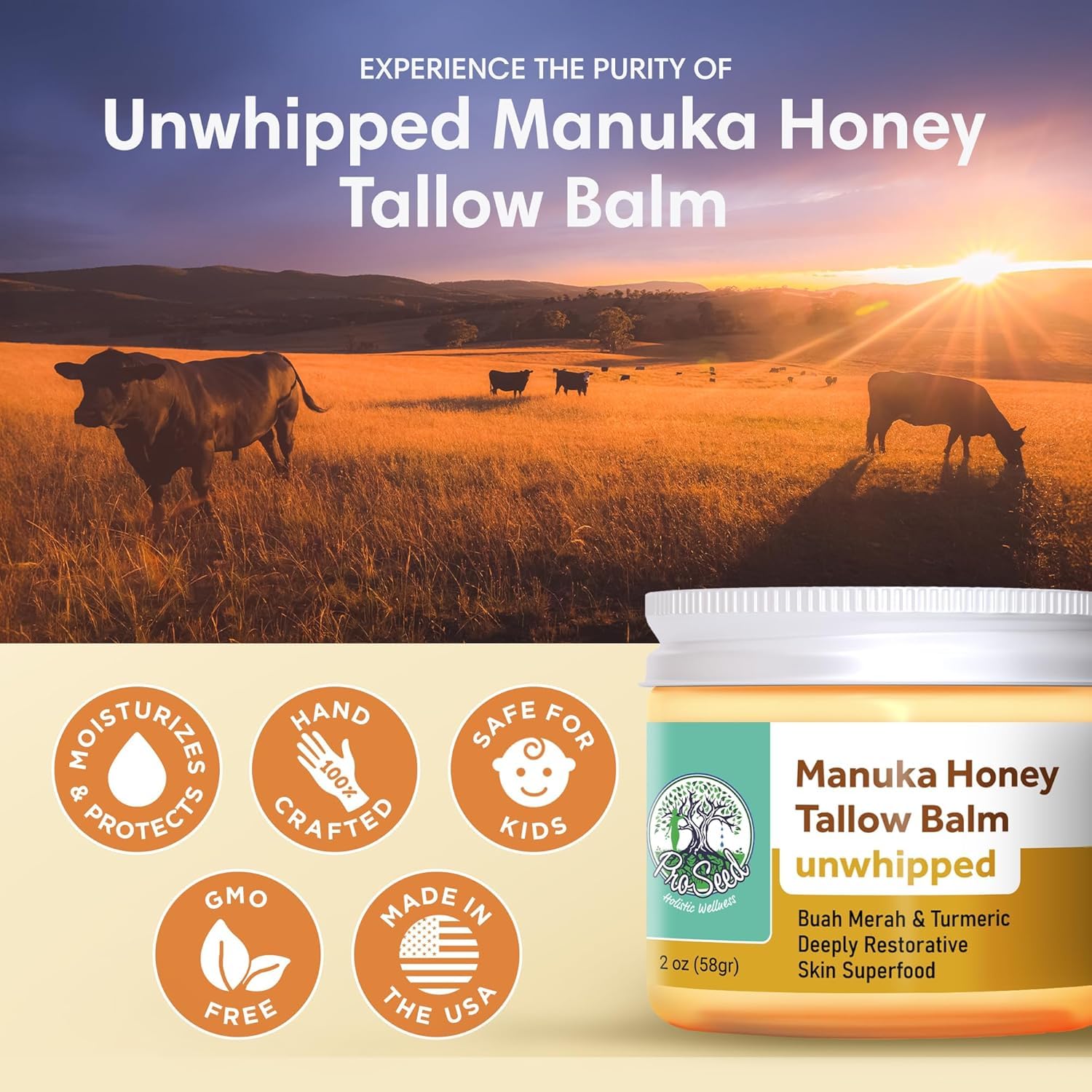 Handmade Grass-Fed Manuka Honey Tallow Balm 2oz Glass Jar for All Skin Types - Image 6