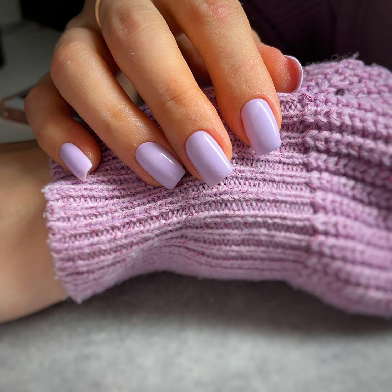KQueenest Purple Press on Nails - 24 Pcs Set, Short Medium Square Coffin Acrylic Nails, Reusable False Nails for Women